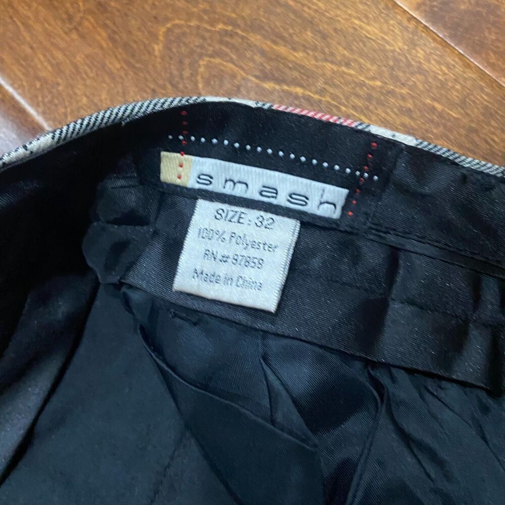 Smash Vintage 90s Black Red White Slacks Pants Polyester Men's Size W32 x L30 - Picture 5 of 8